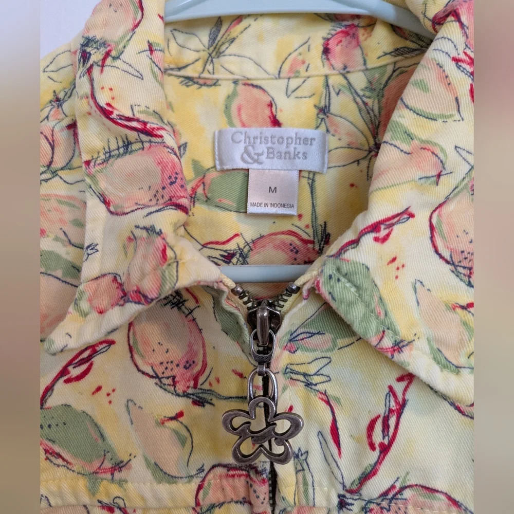 Y2K Christopher & Banks Summer Fruit Lemon Yellow Zip Cotton Vest